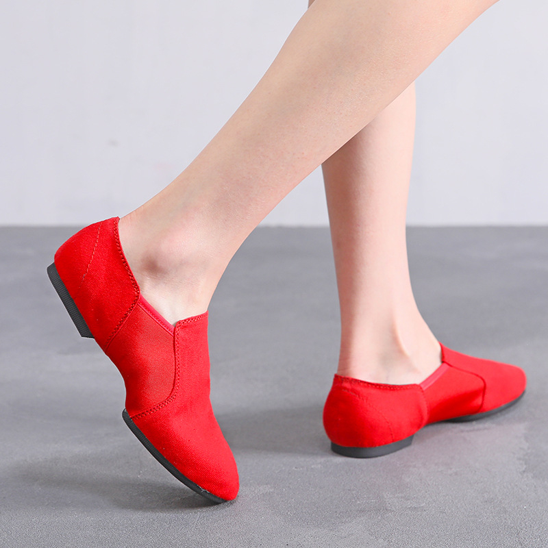 Pantofi de dans pentru femei adulte, cu partea superioară din pânză și bumbac și talpă din piele, potriviți pentru balet, dans modern și latino, respirabili și cu susținere, grosime obișnuită