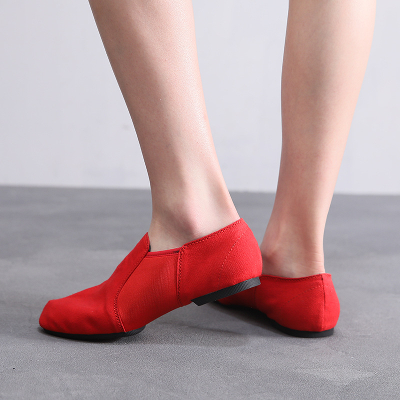 Pantofi de dans pentru femei adulte, cu partea superioară din pânză și bumbac și talpă din piele, potriviți pentru balet, dans modern și latino, respirabili și cu susținere, grosime obișnuită