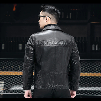 Ανδρικό δερμάτινο μπουφάν από βοδινό δέρμα με πέτο, επενδεδυμένο με φλίς και παχύτερο, με φερμουάρ μπροστά και πολλές τσέπες