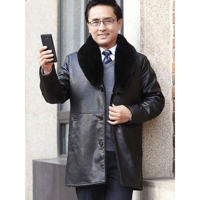 PU kožna jakna za muškarce srednje dužine, s odvojivim krznenim ovratnikom i toplom podstavom, zimski stil 2024