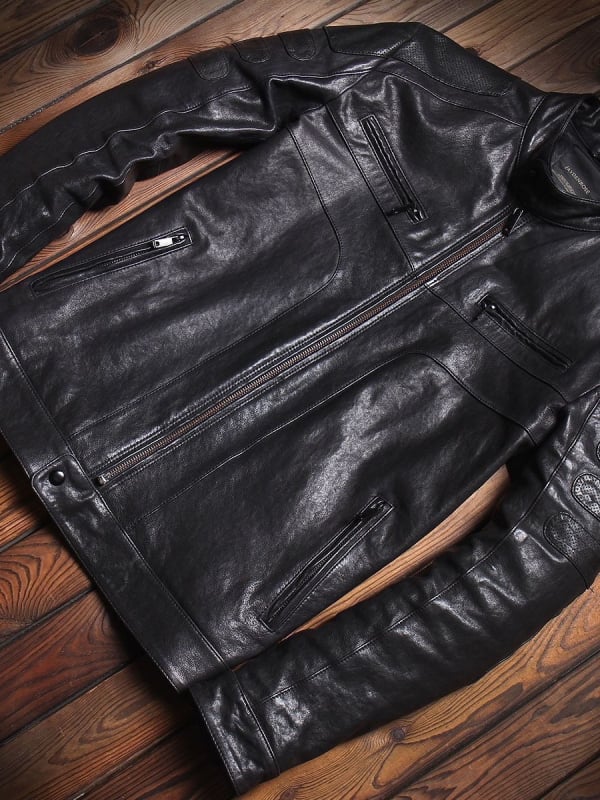 Muška kožna jakna, stojeći ovratnik, uski kroj, prednji zip, prava ovčja koža, vintage stil