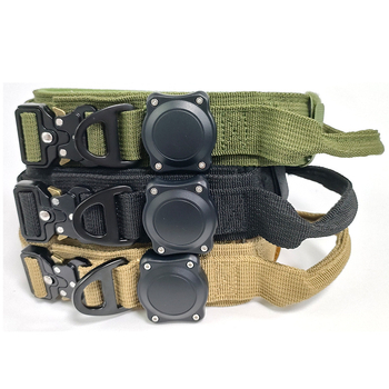 SY nylon kutyakarm AirTag nyomkövetőtokkal, egyszínű minta, taktikai stílus