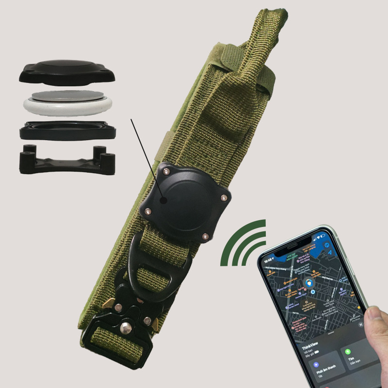 SY nylon kutyakarm AirTag nyomkövetőtokkal, egyszínű minta, taktikai stílus