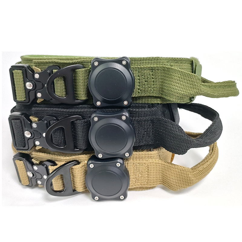 SY nylon kutyakarm AirTag nyomkövetőtokkal, egyszínű minta, taktikai stílus