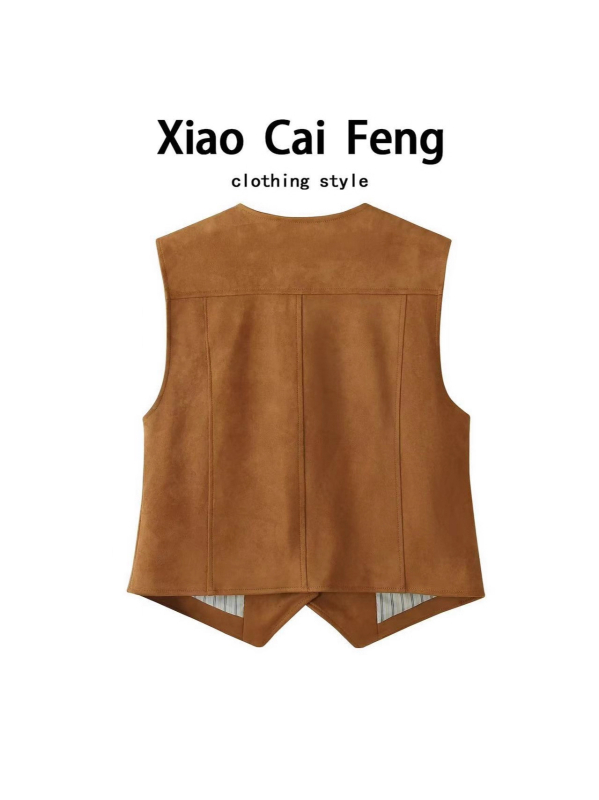 Ženski retro suede vest s anime motivom, V-dekolte, jednostruko kopčanje, poliester materijal