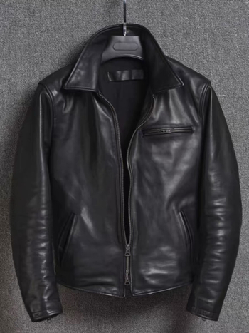 Muška kožna jakna od prave ovčje kože - retro gradski stil, ovratnik lapel, zatvarač sprijed, više džepova, moderan dizajn