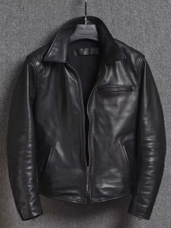 Muška kožna jakna od prave ovčje kože - retro gradski stil, ovratnik lapel, zatvarač sprijed, više džepova, moderan dizajn