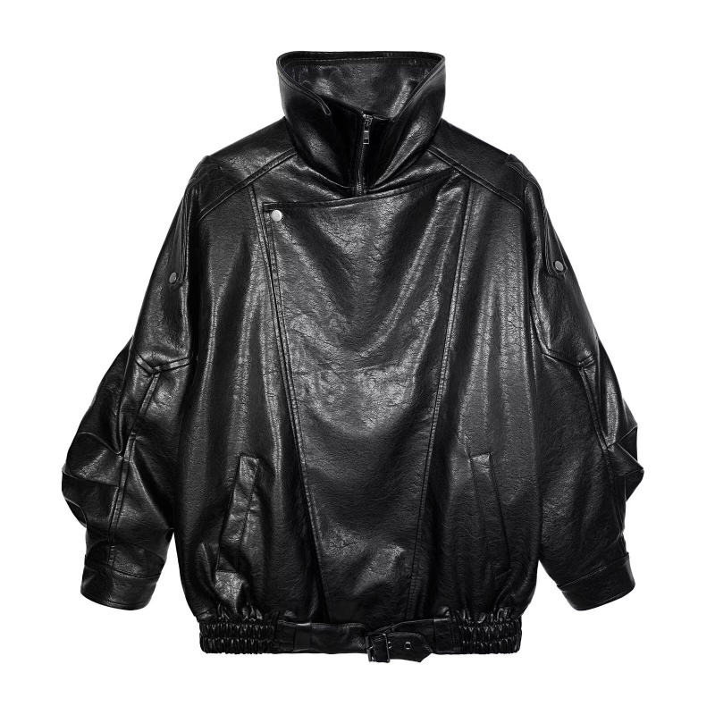 PU kožna jakna sa stojećim ovratnikom, zatvarač, retro stil, kratki kroj