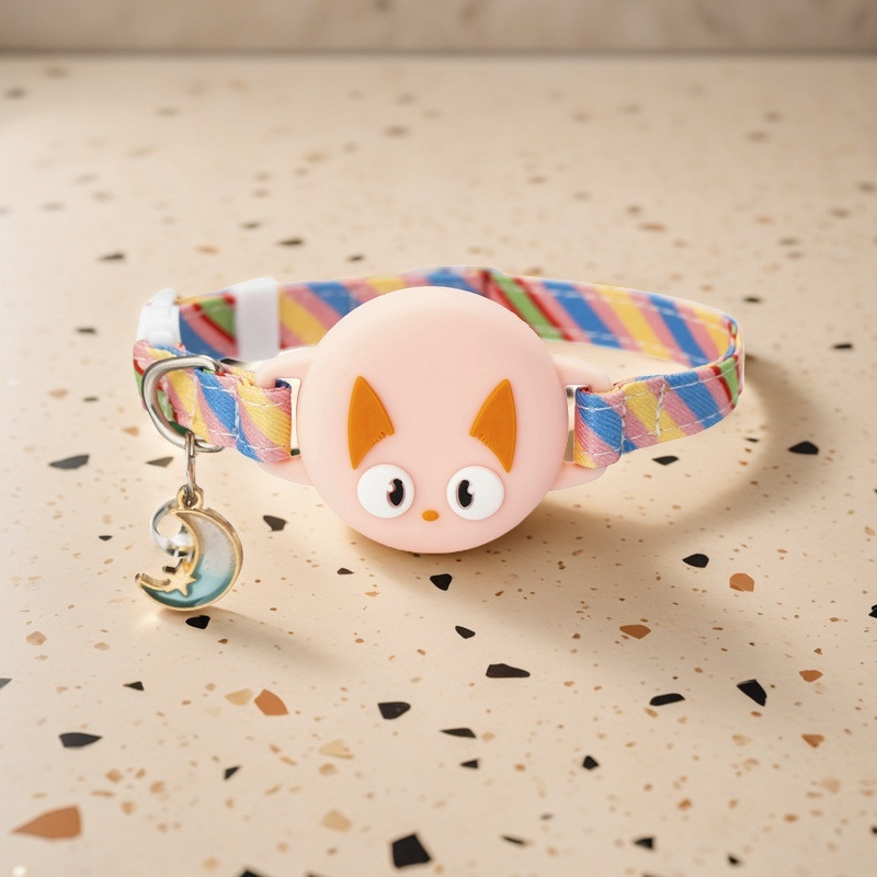 AirTag nyomkövető macskanyakörv, Cartoon mintázat, műbőr, macskáknak, lazább stílus, egész éves használatra