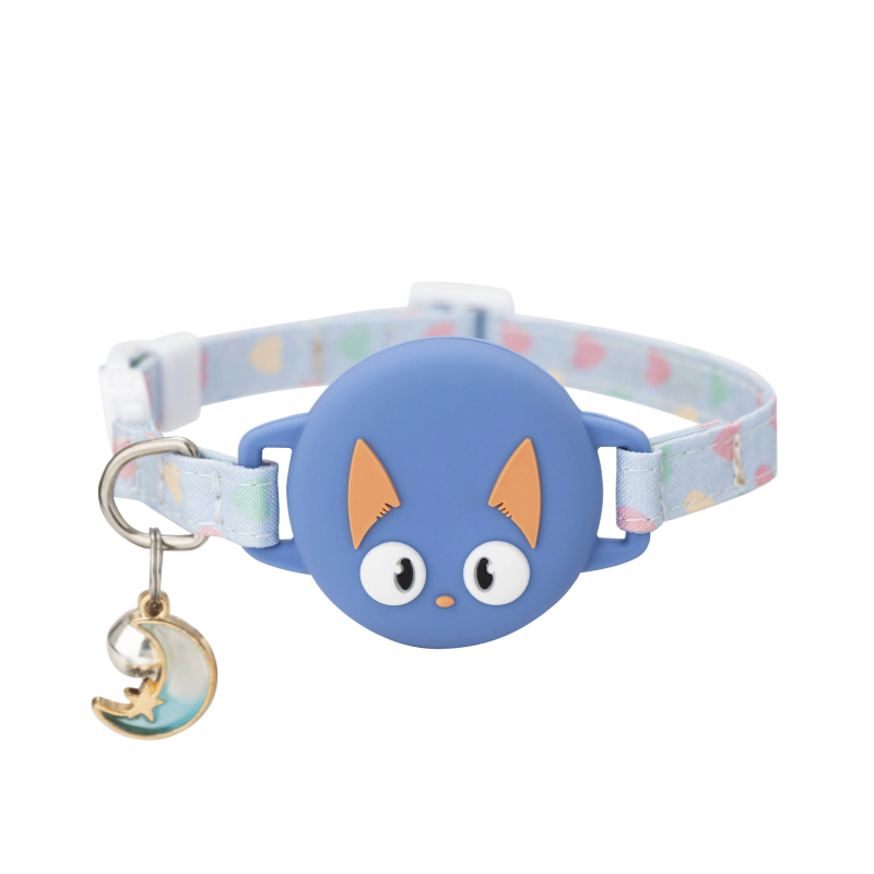 Macska elvesztés elleni nyakörv AirTag nyomkövetéssel, rajzfilm minta, műbőr, vízálló, biztonságos csat
