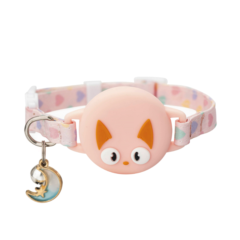 Macska elvesztés elleni nyakörv AirTag nyomkövetéssel, rajzfilm minta, műbőr, vízálló, biztonságos csat