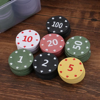 Žeton-set za Mahjong i kartanje – plastični PP, vrijednosti 1/2/5/10/20/50/100, 100 komada u kutiji