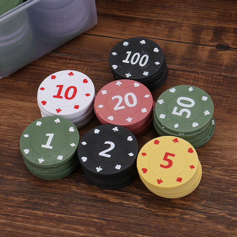 Žeton-set za Mahjong i kartanje – plastični PP, vrijednosti 1/2/5/10/20/50/100, 100 komada u kutiji