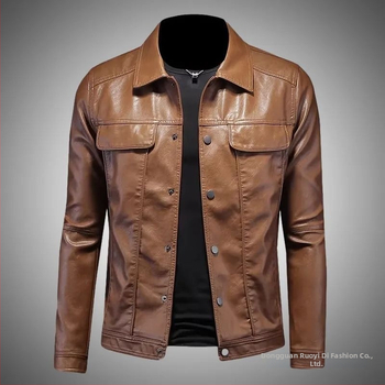 Muška kratka kožna jakna, uski kroj, minimalistički casual stil, ovčja koža, proljeće i jesen, zatvarač
