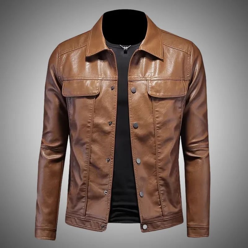 Muška kratka kožna jakna, uski kroj, minimalistički casual stil, ovčja koža, proljeće i jesen, zatvarač