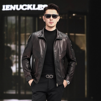 Δερμάτινο μπουφάν από αγελαδινό δέρμα – Αναδρομικό στυλ, γιακάς με ύψωση, φερμουάρ, κοντή γραμμή