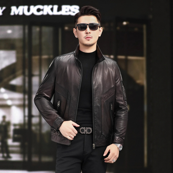 Δερμάτινο μπουφάν από αγελαδινό δέρμα – Αναδρομικό στυλ, γιακάς με ύψωση, φερμουάρ, κοντή γραμμή