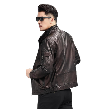 Δερμάτινο μπουφάν από αγελαδινό δέρμα – Αναδρομικό στυλ, γιακάς με ύψωση, φερμουάρ, κοντή γραμμή