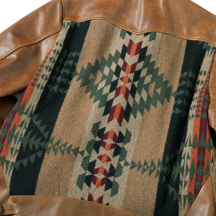 Muška kožna jakna od prave kože, Navajo stil, ovratnik s reverom, jednostruko kopčanje, kratka duljina, proljeće 2025
