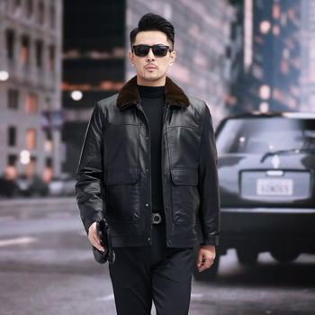 Muška kožna jakna od kravljeg kože, rever, zatvarač, životinjski uzorak, poliester podstava