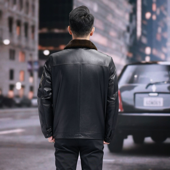 Muška kožna jakna od kravljeg kože, rever, zatvarač, životinjski uzorak, poliester podstava