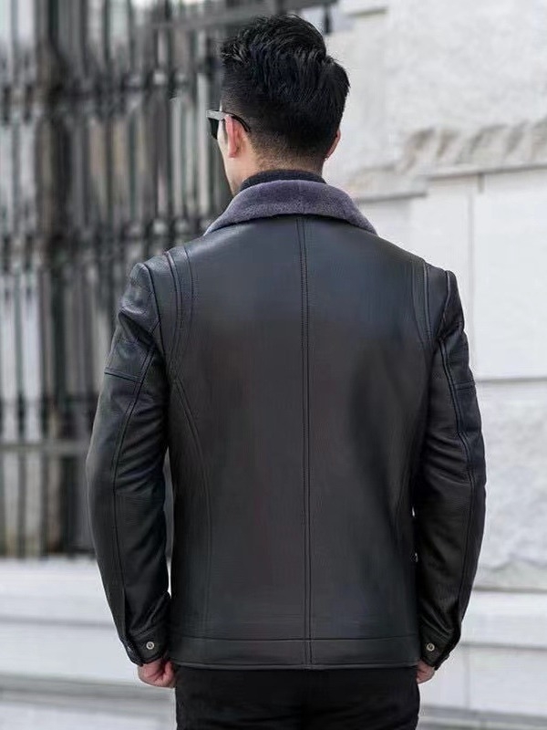 Zimska PU kožna jakna s krznom, muški slim fit, kratka duljina, ovratnik u stilu sakoa, zatvarač, bez kapuljače, casual stil