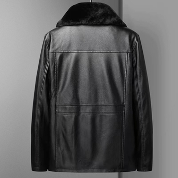 PU kožna jakna za muškarce srednje dobi – flis podstava, gradski stil, rever ovratnik, jednostrano kopčanje, patch džepovi, zima