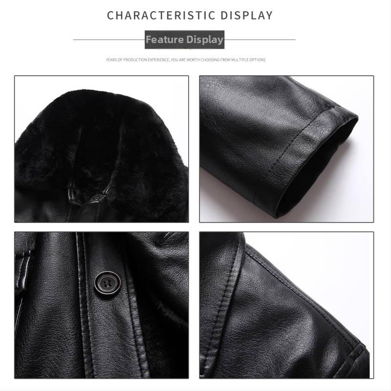 PU kožna jakna za muškarce srednje dobi – flis podstava, gradski stil, rever ovratnik, jednostrano kopčanje, patch džepovi, zima