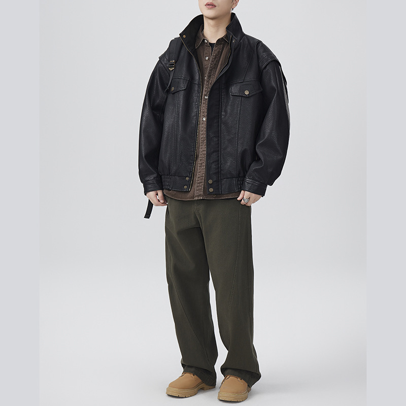 PU kožna jakna, japanski retro stil, široki kroj, zatvarač, za proljeće i jesen