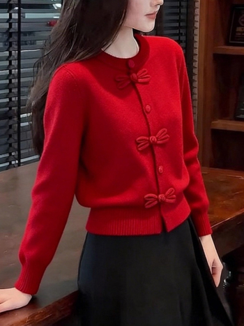 Zimski pleteni džemper s patchworkom, okrugli izrez, dugi rukavi, standardna duljina