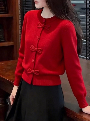 Zimski pleteni džemper s patchworkom, okrugli izrez, dugi rukavi, standardna duljina