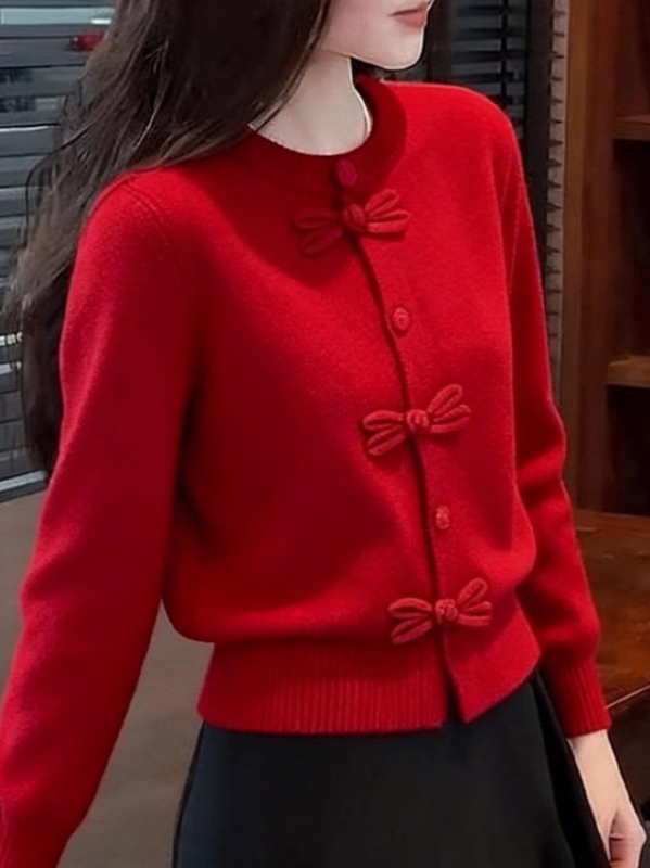 Zimski pleteni džemper s patchworkom, okrugli izrez, dugi rukavi, standardna duljina