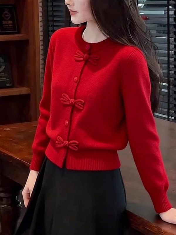 Zimski pleteni džemper s patchworkom, okrugli izrez, dugi rukavi, standardna duljina