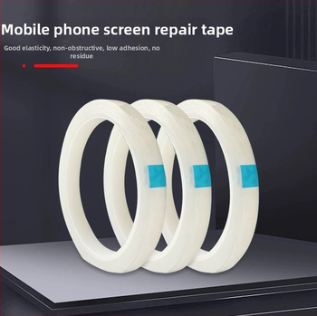 Páska na opravu obrazoviek pre mobily a tablety – oprava skresleného displeja, páska na upevnenie zadného krytu rámu (Základný materiál: PET; Hrúbka: 0,055 mm; Systém lepidla: akrylový; Jadro: gumové jadro; Viskozita: vysoká)