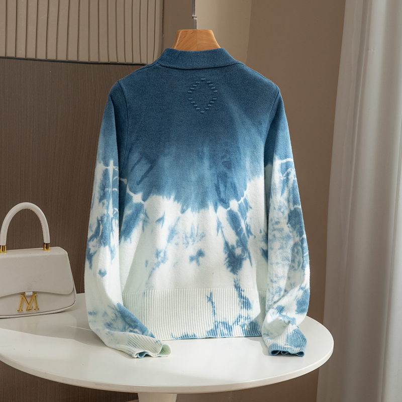 Kardigan od pamuka s tie-dye uzorkom i V-izrezom, dugi rukavi, 50–70% pamuk, bez glačanja, za jesen-zimu