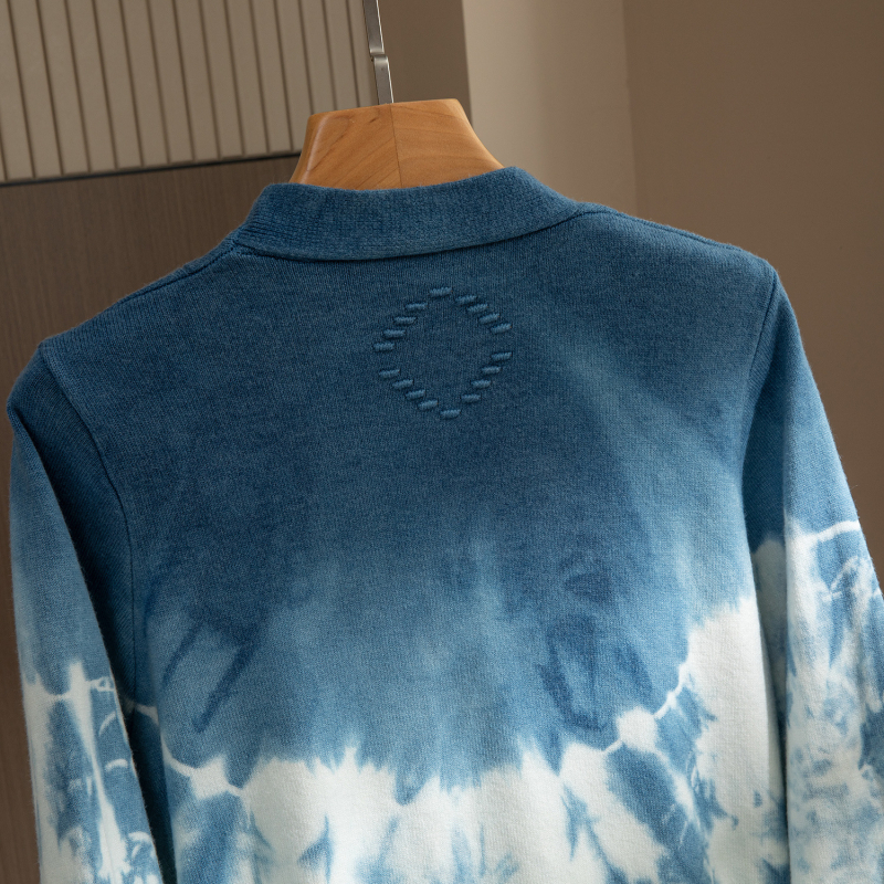 Kardigan od pamuka s tie-dye uzorkom i V-izrezom, dugi rukavi, 50–70% pamuk, bez glačanja, za jesen-zimu