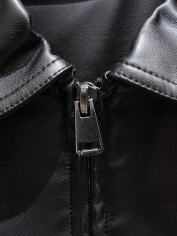 PU kožna jakna s reverom, zip zatvarač, slobodan kroj, više džepova