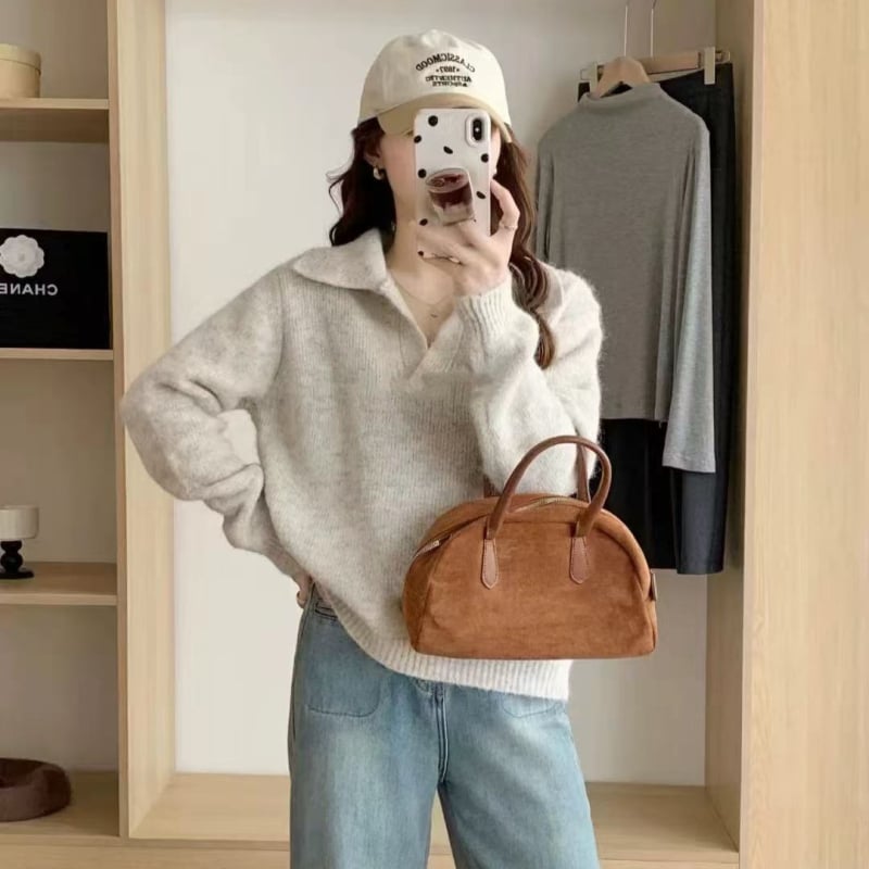 Džemper s reverom, slobodan kroj, dugi rukavi, jesen 2025, akril 30–50%