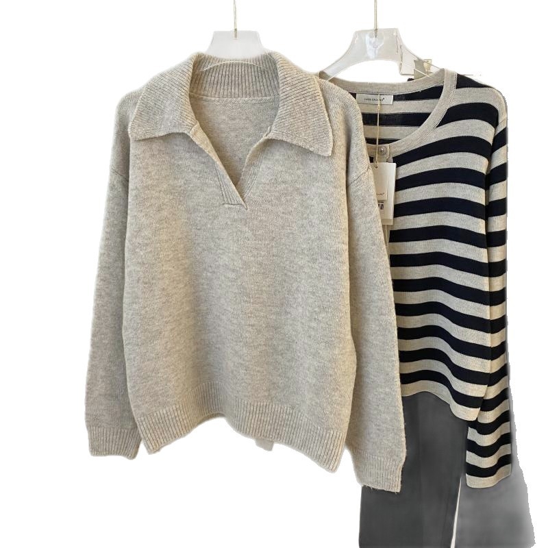 Džemper s reverom, slobodan kroj, dugi rukavi, jesen 2025, akril 30–50%