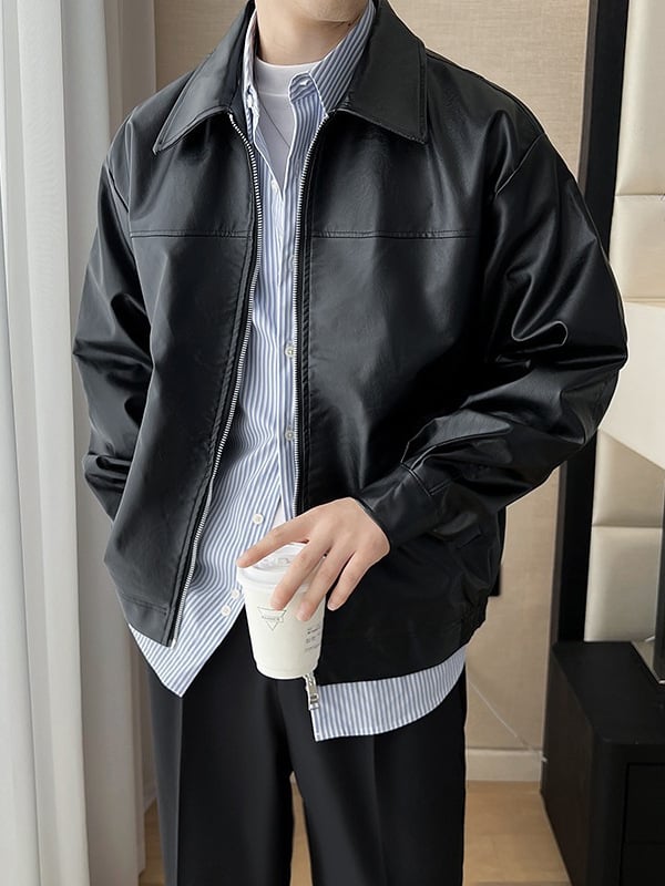 PU kožna jakna s dvostrukim zatvaračem i dizajnom podstavljenih ramena, muški vintage stil.