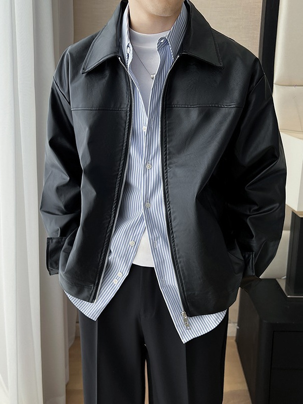 PU kožna jakna s dvostrukim zatvaračem i dizajnom podstavljenih ramena, muški vintage stil.