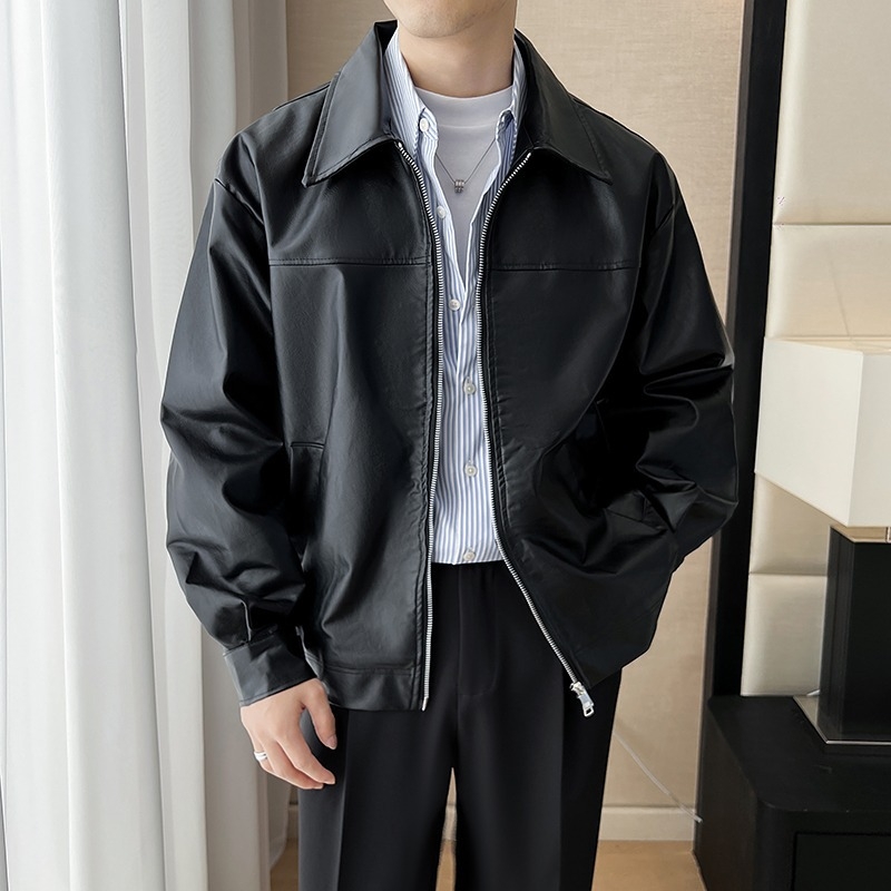 PU kožna jakna s dvostrukim zatvaračem i dizajnom podstavljenih ramena, muški vintage stil.