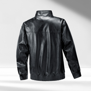 PU kožna jakna za muškarce, bikerski stil, stojeći ovratnik, zip zatvaranje, širok kroj