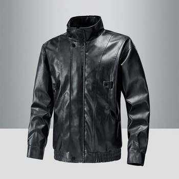 PU kožna jakna za muškarce, bikerski stil, stojeći ovratnik, zip zatvaranje, širok kroj