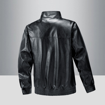 PU kožna jakna za muškarce, bikerski stil, stojeći ovratnik, zip zatvaranje, širok kroj