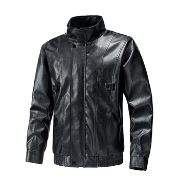 PU kožna jakna za muškarce, bikerski stil, stojeći ovratnik, zip zatvaranje, širok kroj