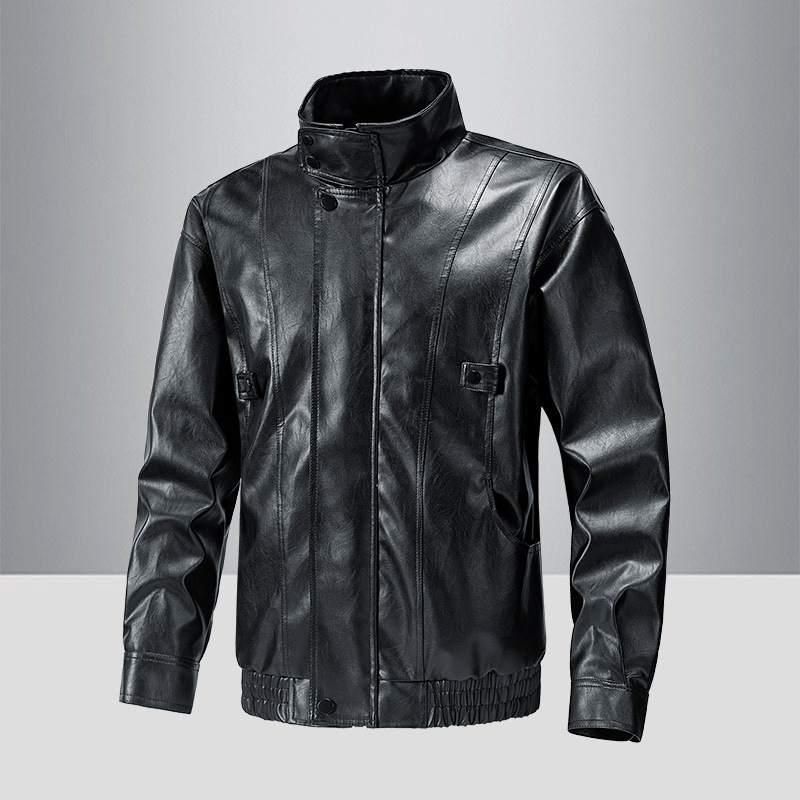 PU kožna jakna za muškarce, bikerski stil, stojeći ovratnik, zip zatvaranje, širok kroj