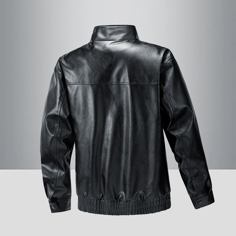PU kožna jakna za muškarce, bikerski stil, stojeći ovratnik, zip zatvaranje, širok kroj