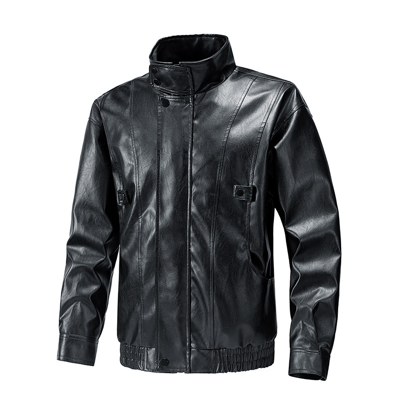 PU kožna jakna za muškarce, bikerski stil, stojeći ovratnik, zip zatvaranje, širok kroj