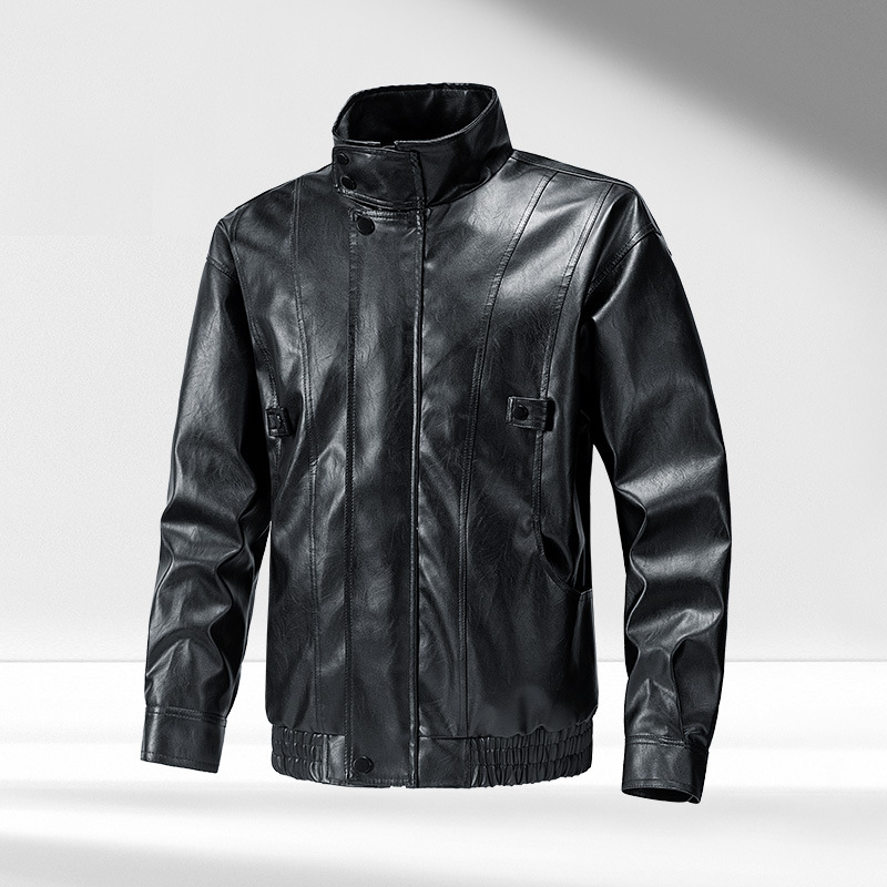 PU kožna jakna za muškarce, bikerski stil, stojeći ovratnik, zip zatvaranje, širok kroj